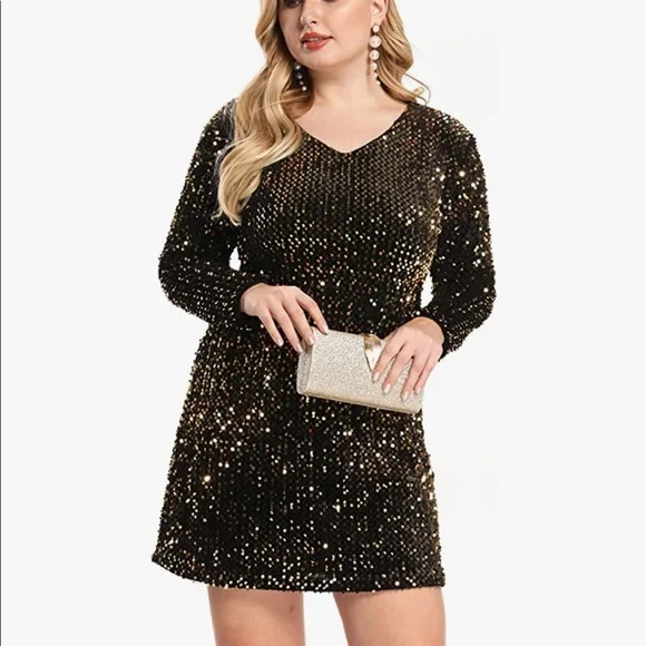 sequin dress xxl Plus Size - V-Neck Sequin Slip Maxi Dress